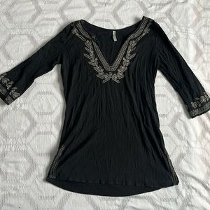 Old Navy Lightweight BoHo Embroidered Black Tunic Shirt sz Small